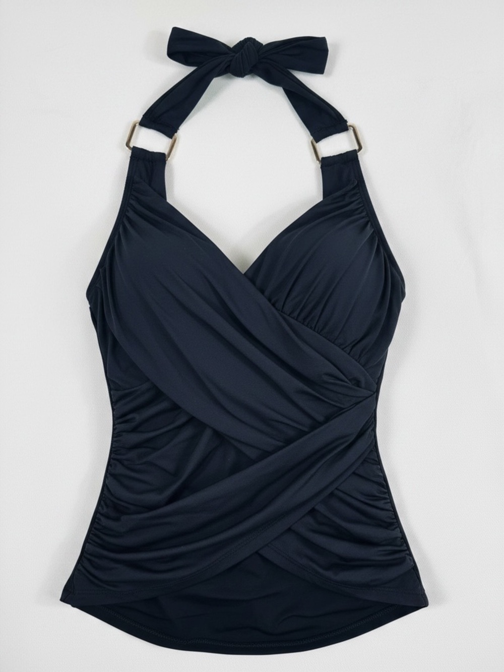 SPANX Shapewear Black Halter Tankini Swim Top with Gold Rings NWT SZ 8